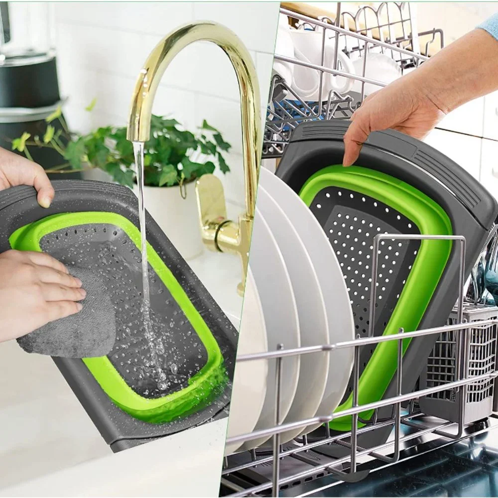 Collapsible Strainer w/ Extendable Handle Over The Sink - Silicone Colander 6Qt